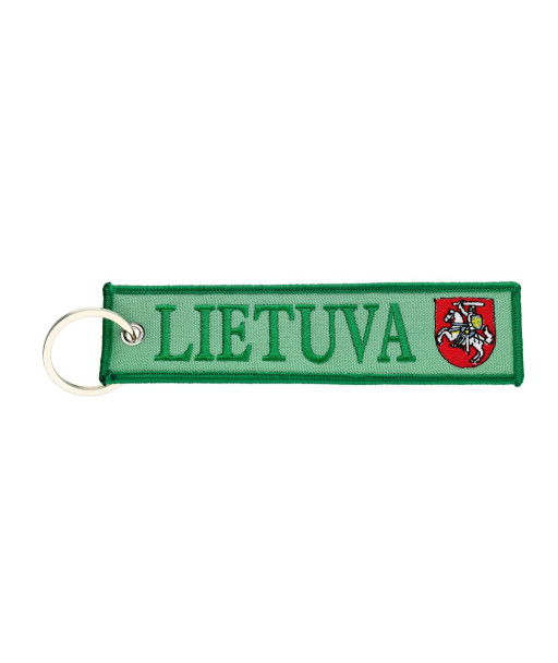 Tekstilinis raktų pakabukas Lietuva žaliame fone